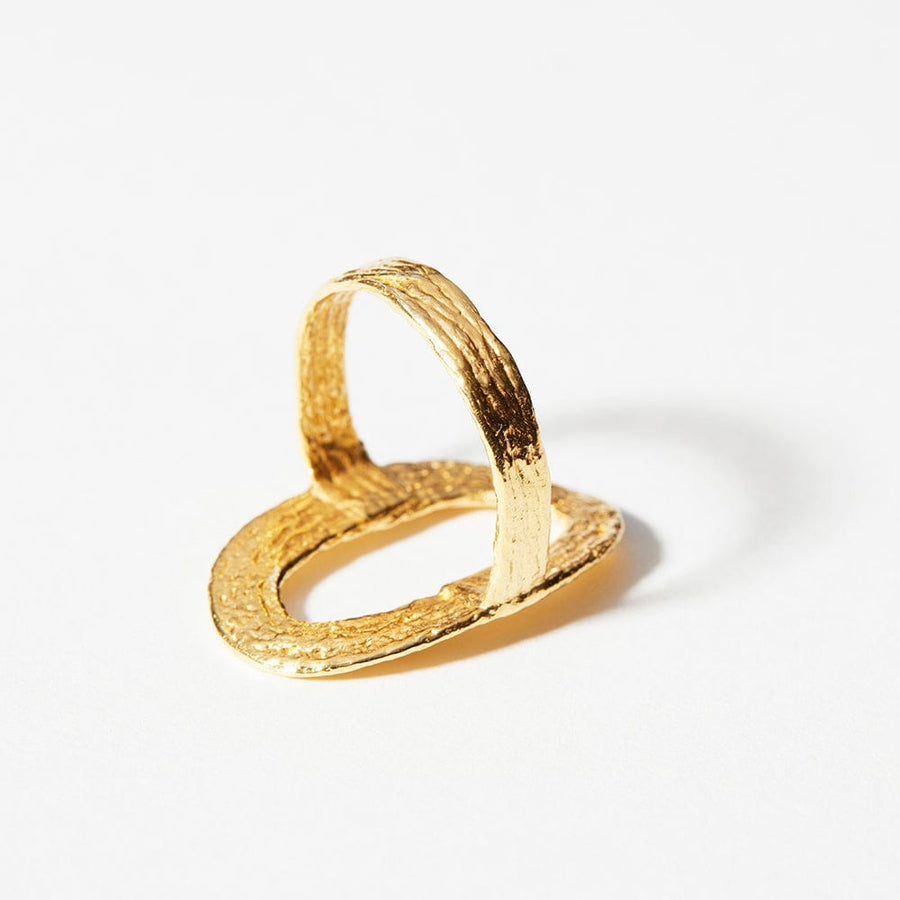 The bottom view of the Abyss Ring shows the thin textural band in 14k gold plated brass.