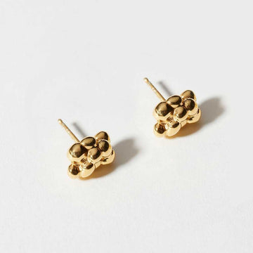 14K gold plate cluster of tiny hand formed pebbles are oversized stud earrings.