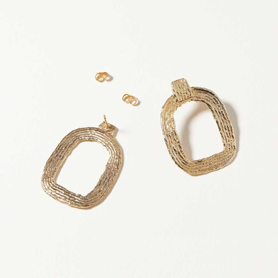 Eva Hoops earrings from COG are geometric and textural, inspired by macramé and fiber art
