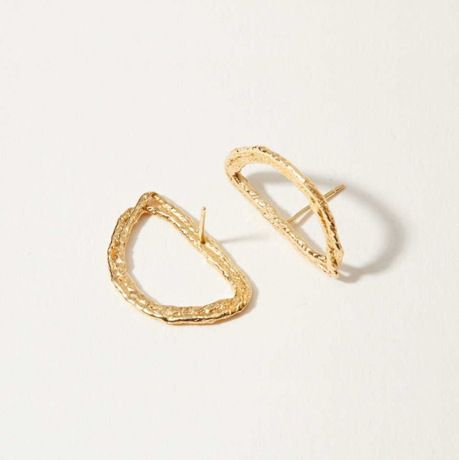 Yellow Gold Double Wave Half-Hoop Earrings - 18k Pierced - Wilson Brothers  Jewelry