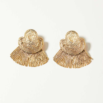 A pair tassel earrings that are suspended in 14k gold plate. Inspired by Croatian artist Jagoda Buic