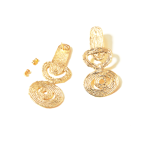 The Louise Earring are faceted from the threads that they were composed in and then cast in gold plate and brass.