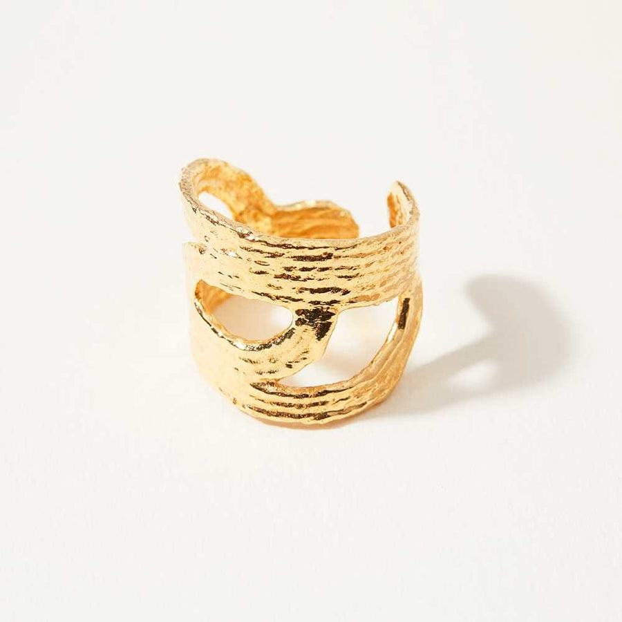Waves Cuff Ring showing its textural design and surface detail