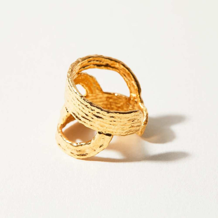 A side view of the Waves Cuff Ring by COG.  The photo shows rings unique texture and cut outs.