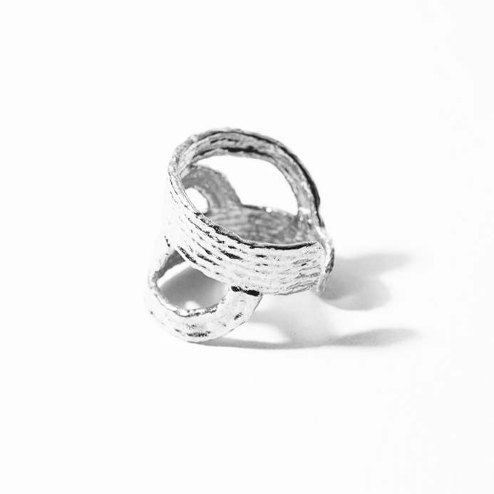 The COG Waves Cuff Ring is shown here in its sterling silver version.